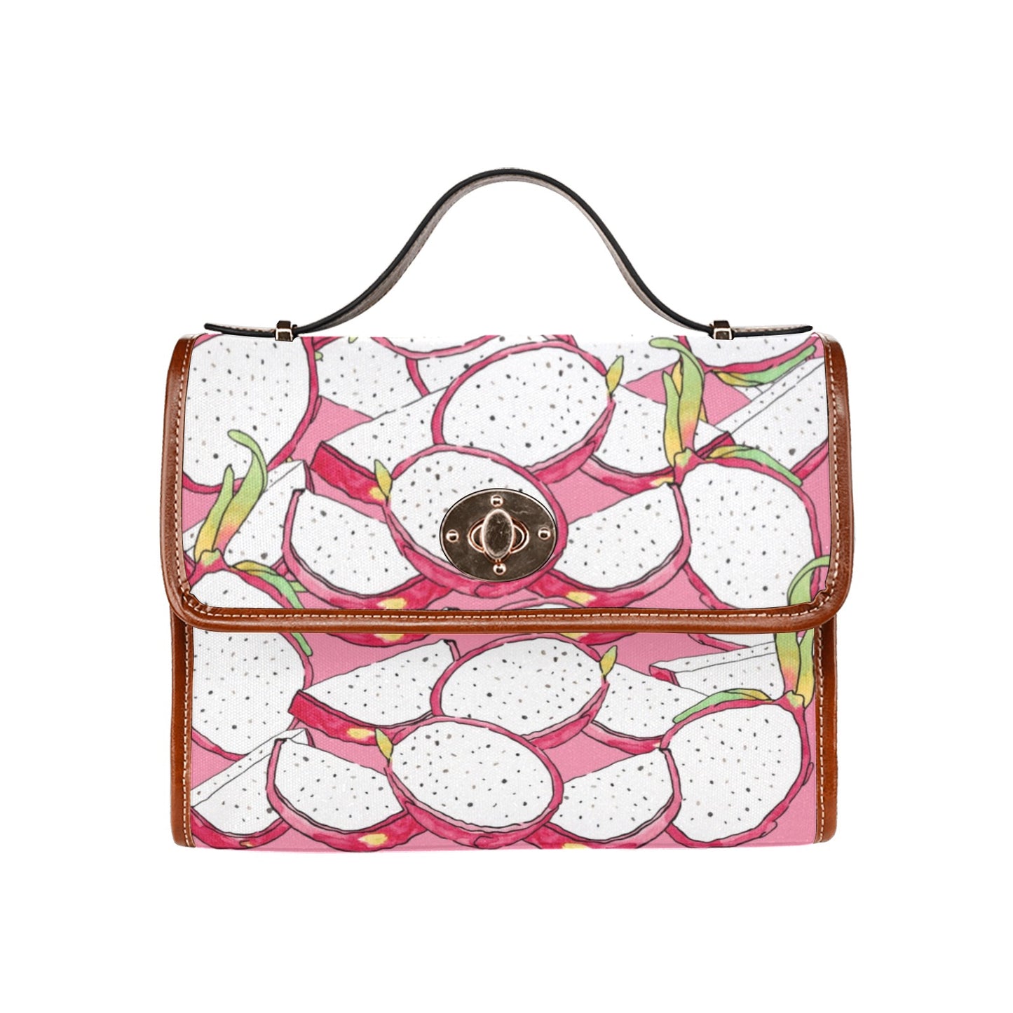 Cute Pink Dragon Fruit Purse, Canvas Satchel Bag