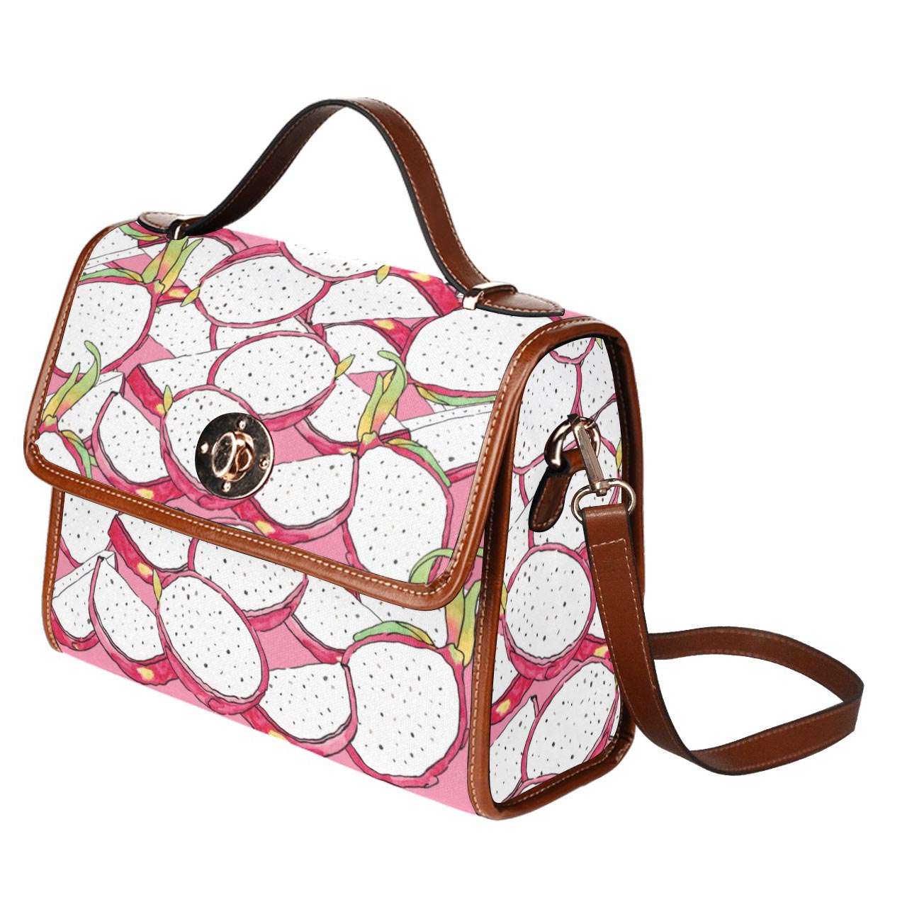 Cute Pink Dragon Fruit Purse, Canvas Satchel Bag