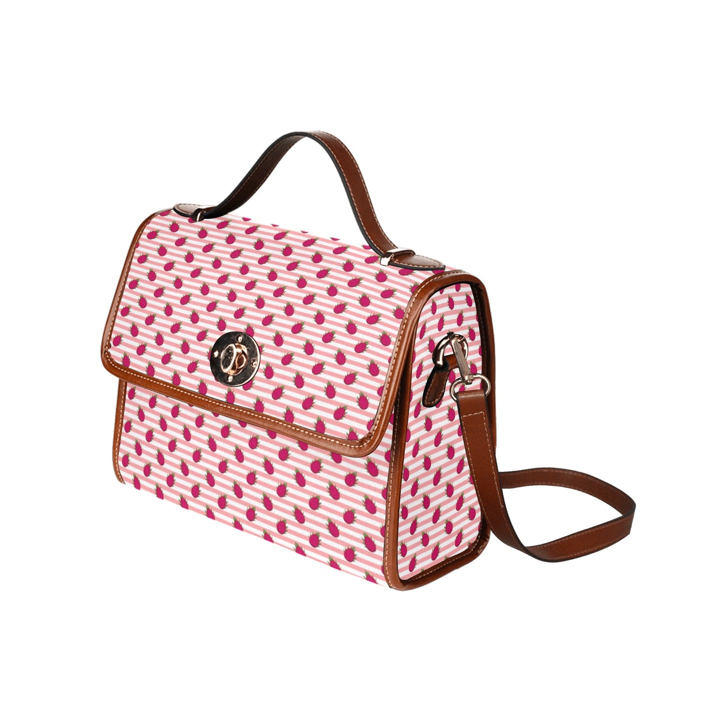 Pink Striped Dragon Fruit Pattern Canvas Purse, cross body bag