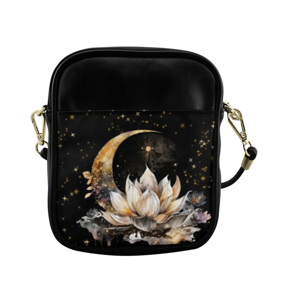 Lotus Moon Purse, Celestial Mini Cross Body Bag, Vegan Sling bag