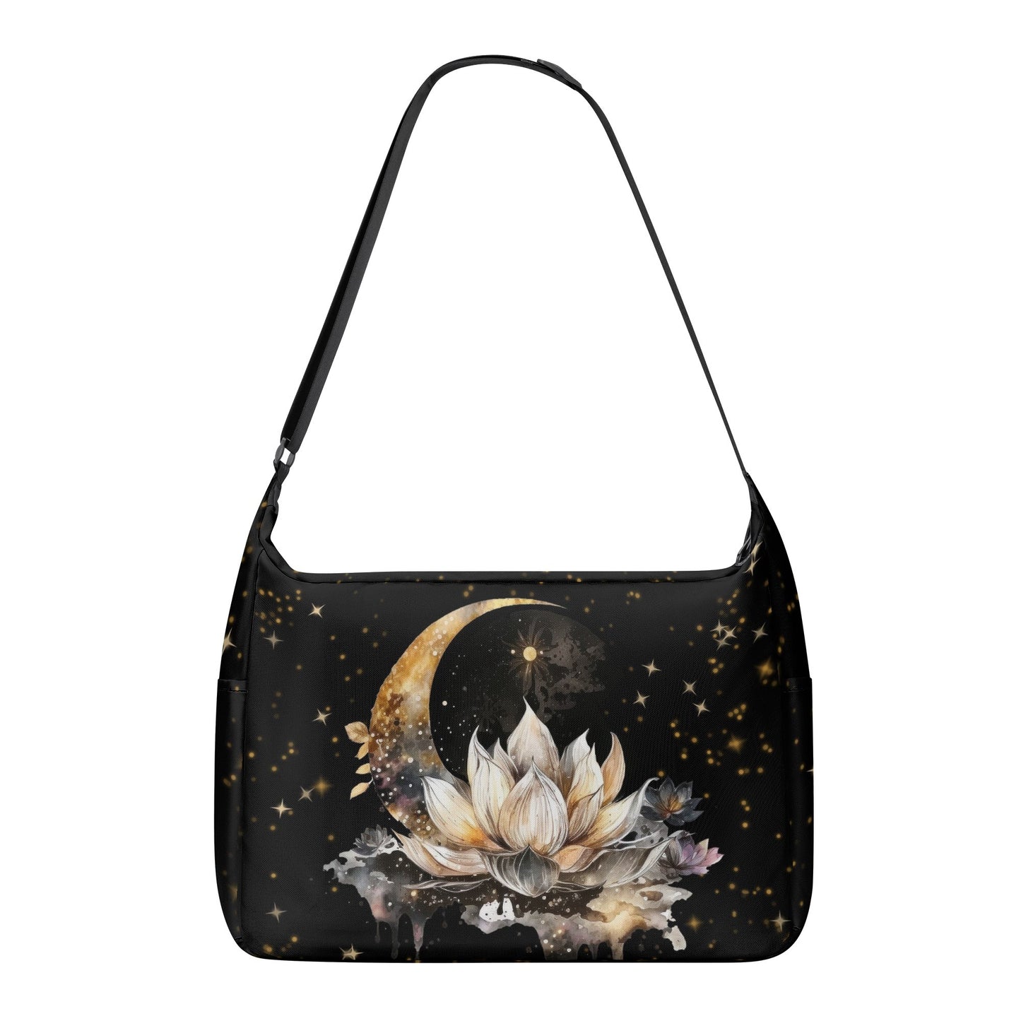 Lotus Moon Canvas Computer Bag, Witchy Shoulder Bag