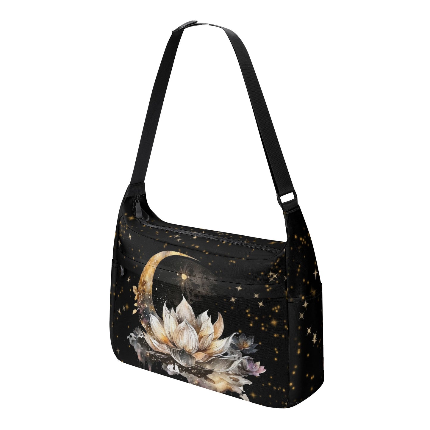 Lotus Moon Canvas Computer Bag, Witchy Shoulder Bag