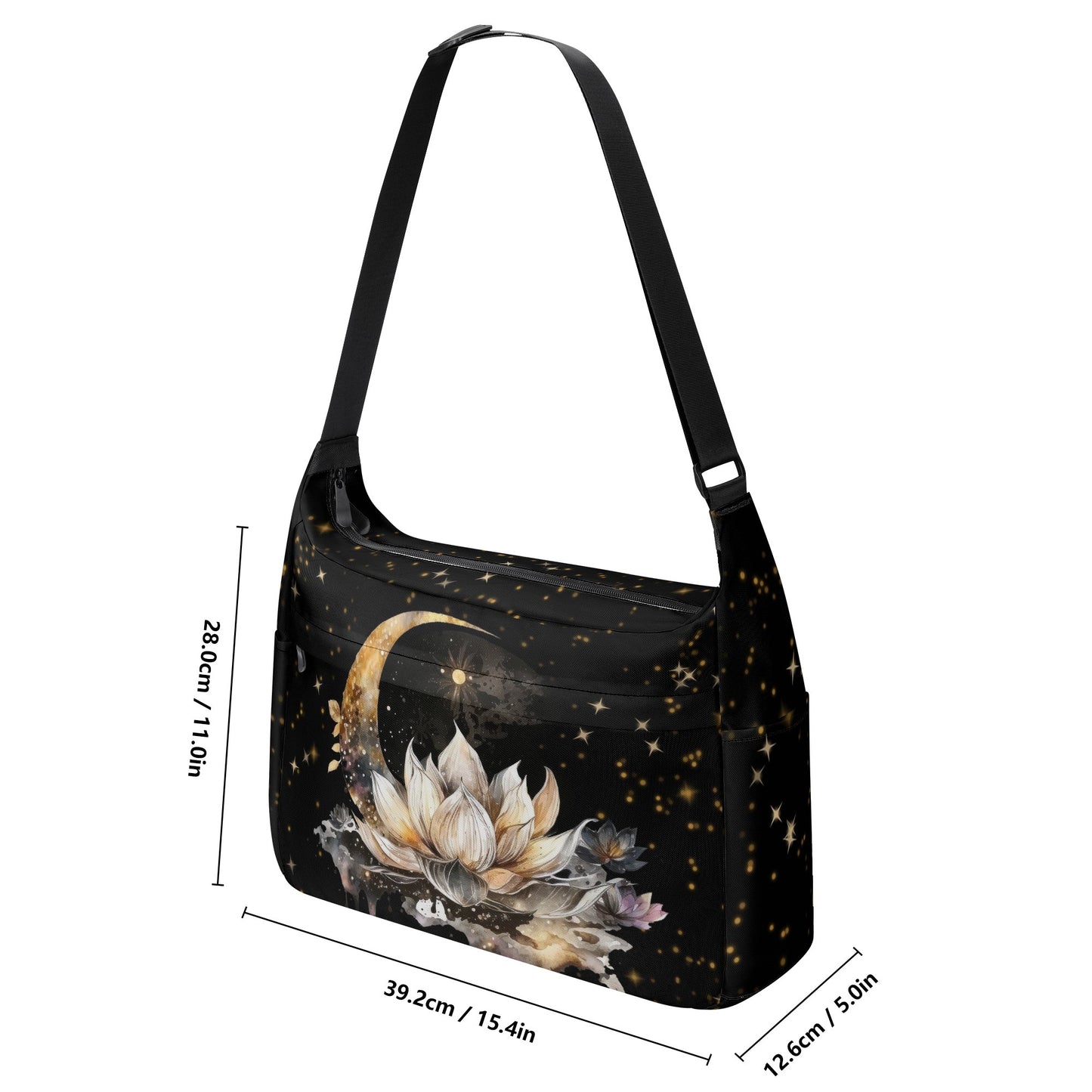 Lotus Moon Canvas Computer Bag, Witchy Shoulder Bag