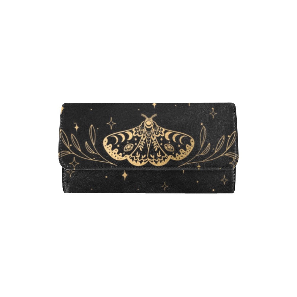 Witchy Moth Trifold Wallet with Leaves