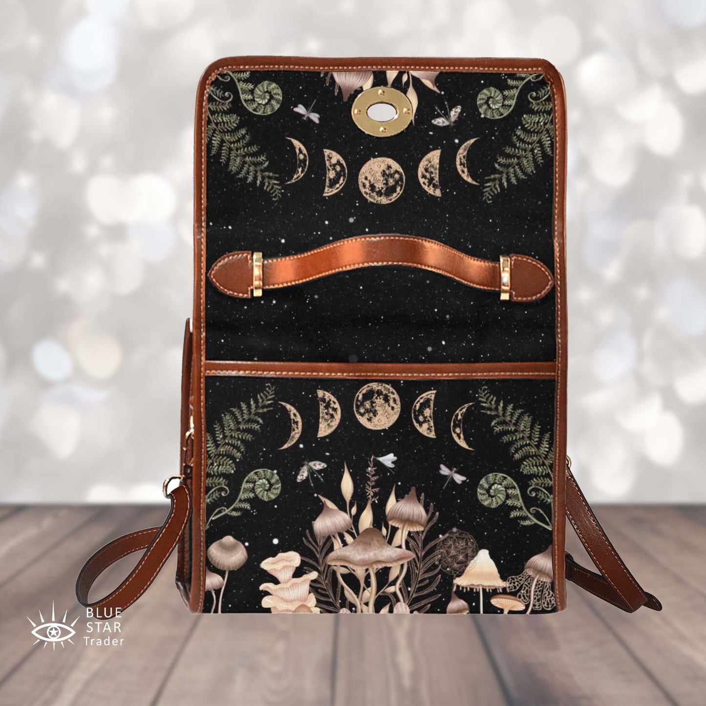 Elegant Mushrooms Cross Body Purse, Vegan, Cottagecore Witch Canvas Satchel bag