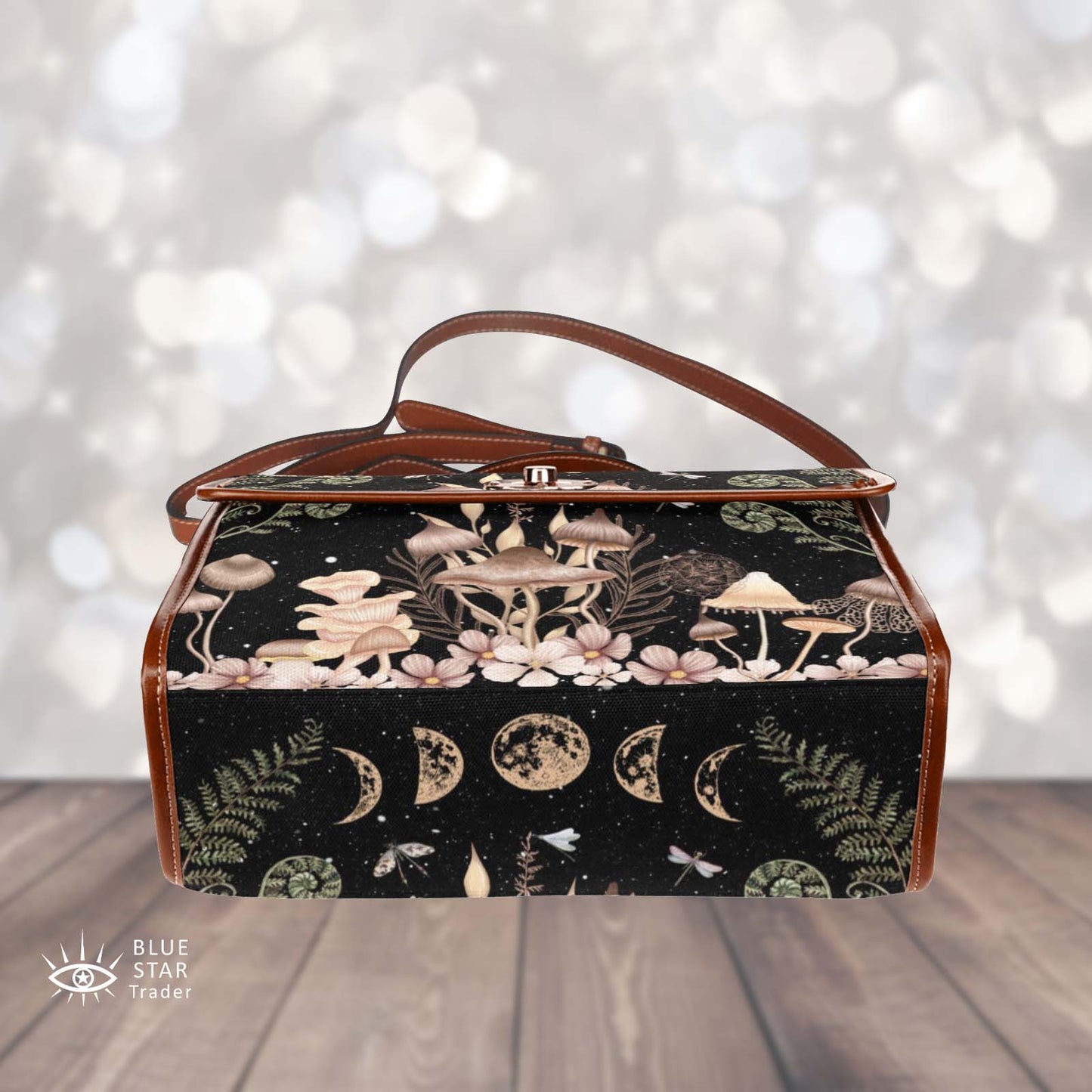 Elegant Mushrooms Cross Body Purse, Vegan, Cottagecore Witch Canvas Satchel bag