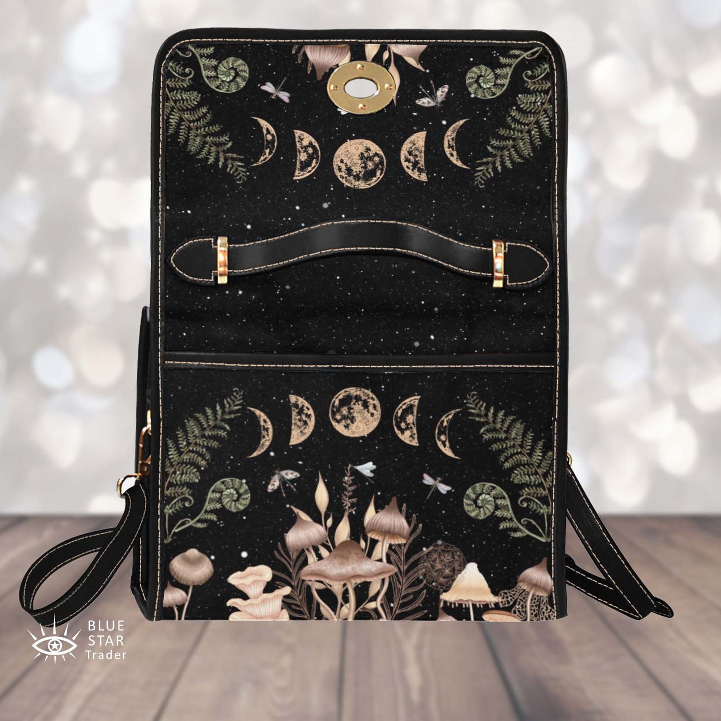 Elegant Mushrooms Cross Body Purse, Vegan, Cottagecore Witch Canvas Satchel bag