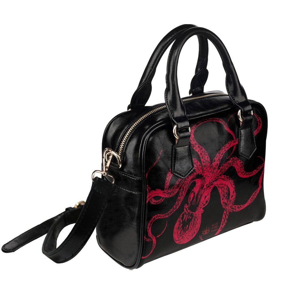Black and red octopus purse, Goth bag, shoulder bag, hand bag