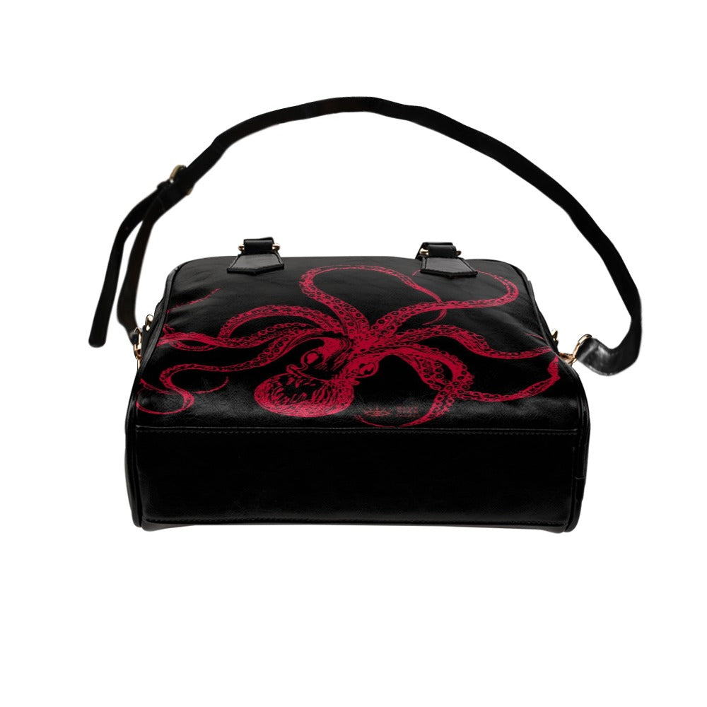 Black and red octopus purse, Goth bag, shoulder bag, hand bag