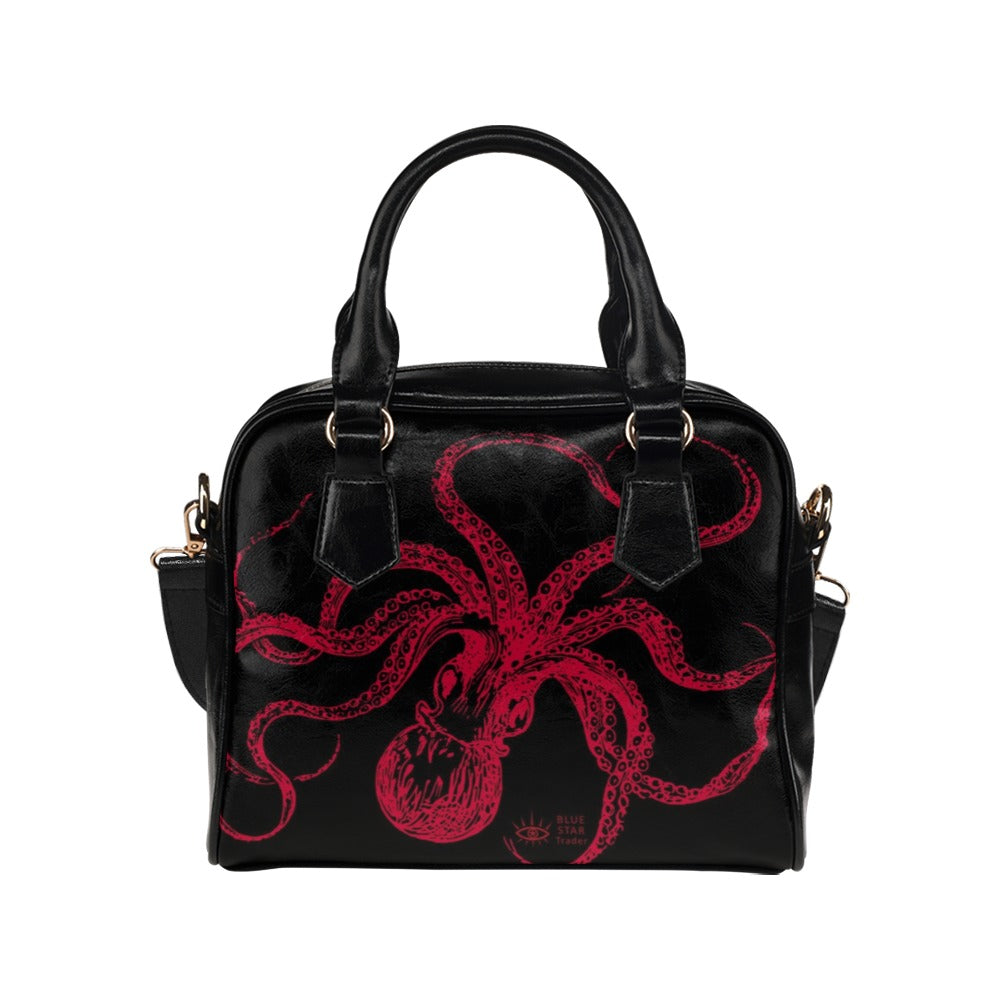 Black and red octopus purse, Goth bag, shoulder bag, hand bag