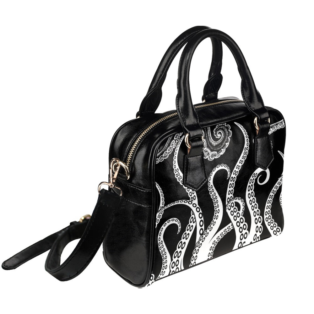 Black and White Octopus Tentacles Purse, Goth Bowler Bag