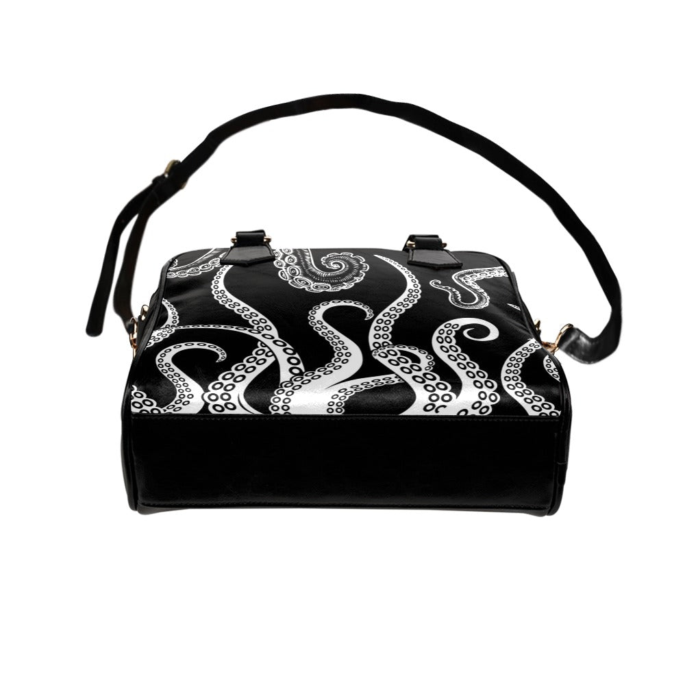 Black and White Octopus Tentacles Purse, Goth Bowler Bag