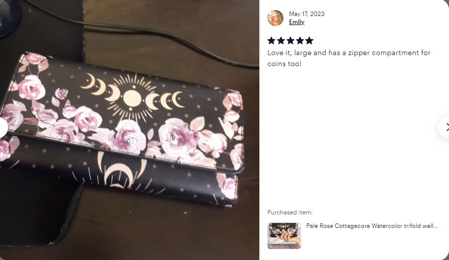 Pale Roses Cottagecore Watercolor Trifold Wallet Suns Moons Flowers