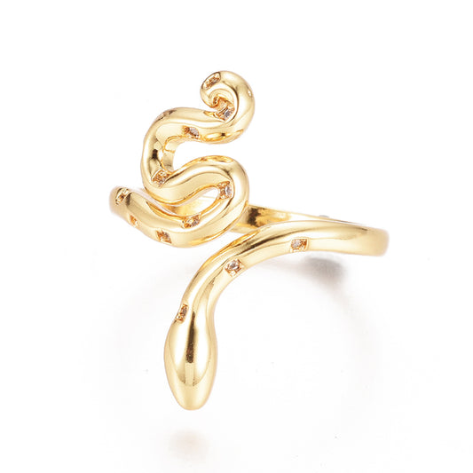 Gold Snake Ring Size 7 with CZs
