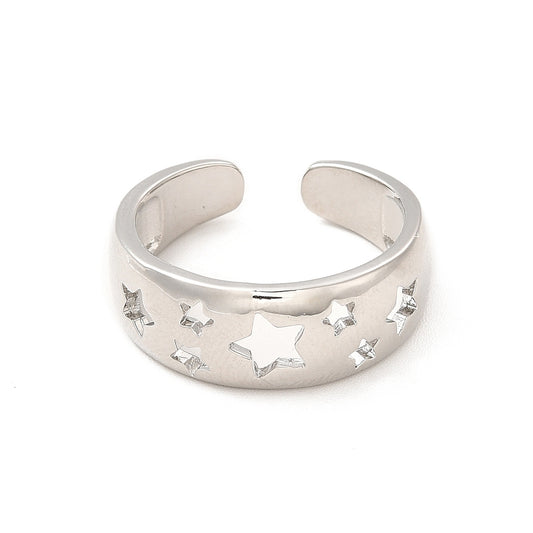 Stars Cutout Band Ring, Silver Brass Size 7
