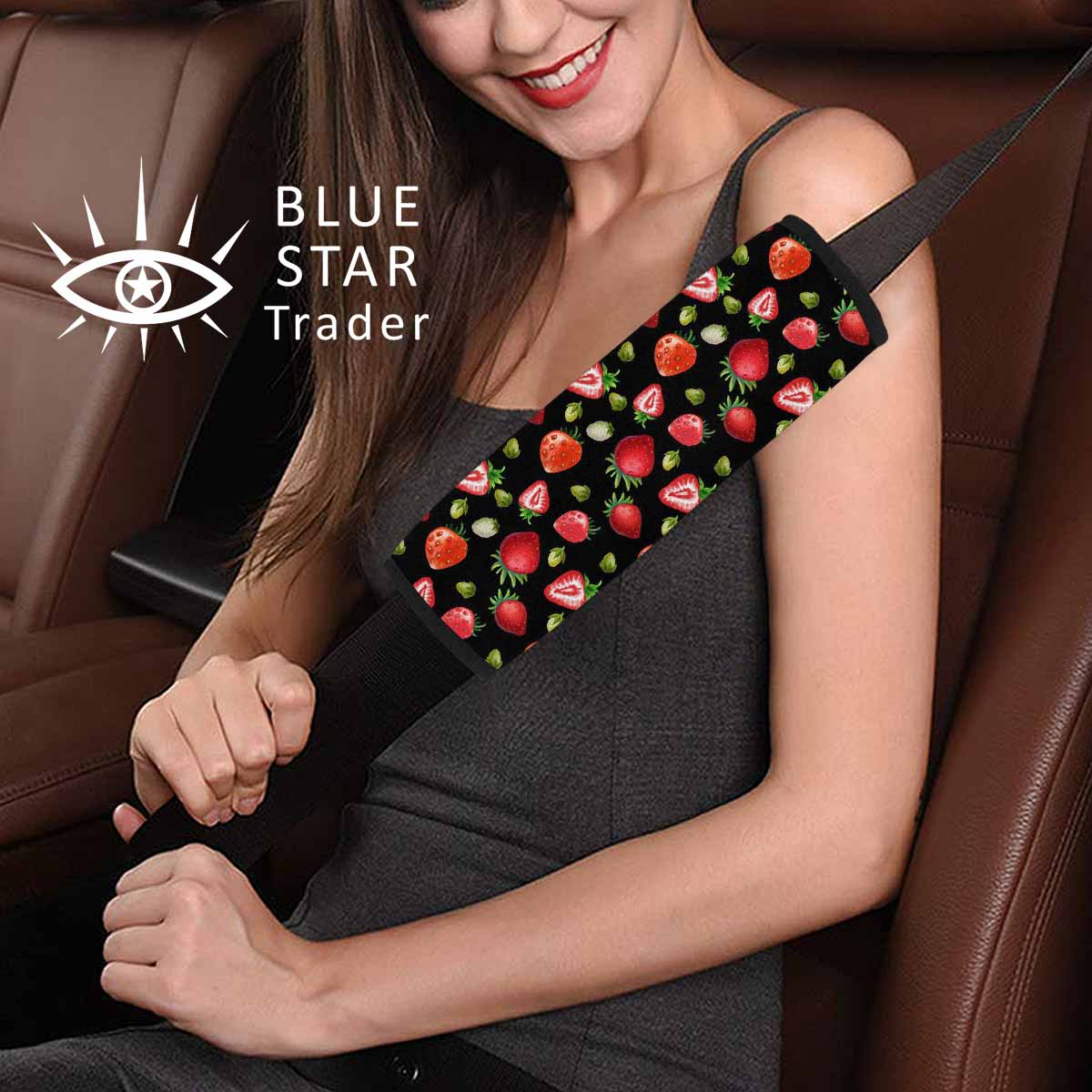 Black Strawberries Seat Belt Covers (Set of 2)
