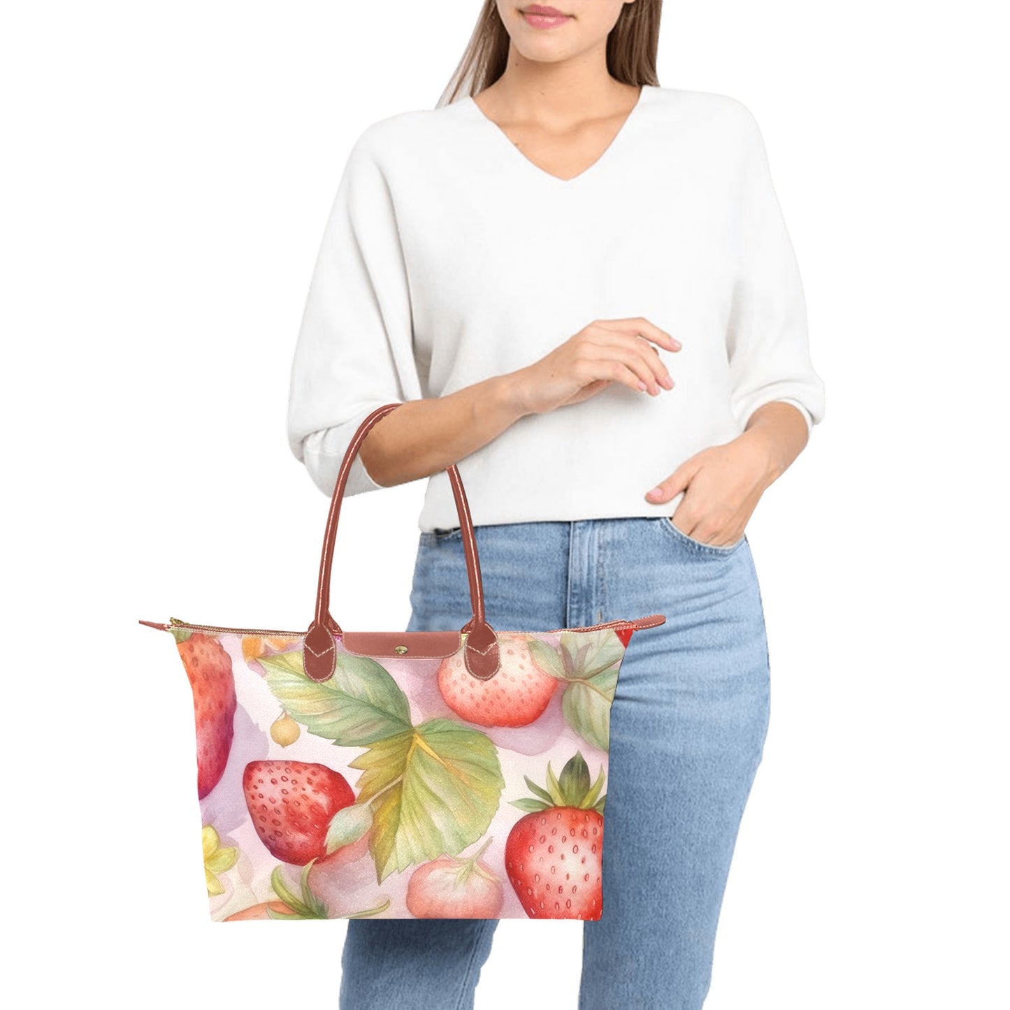 Cute pink Strawberries 15 inch handbag