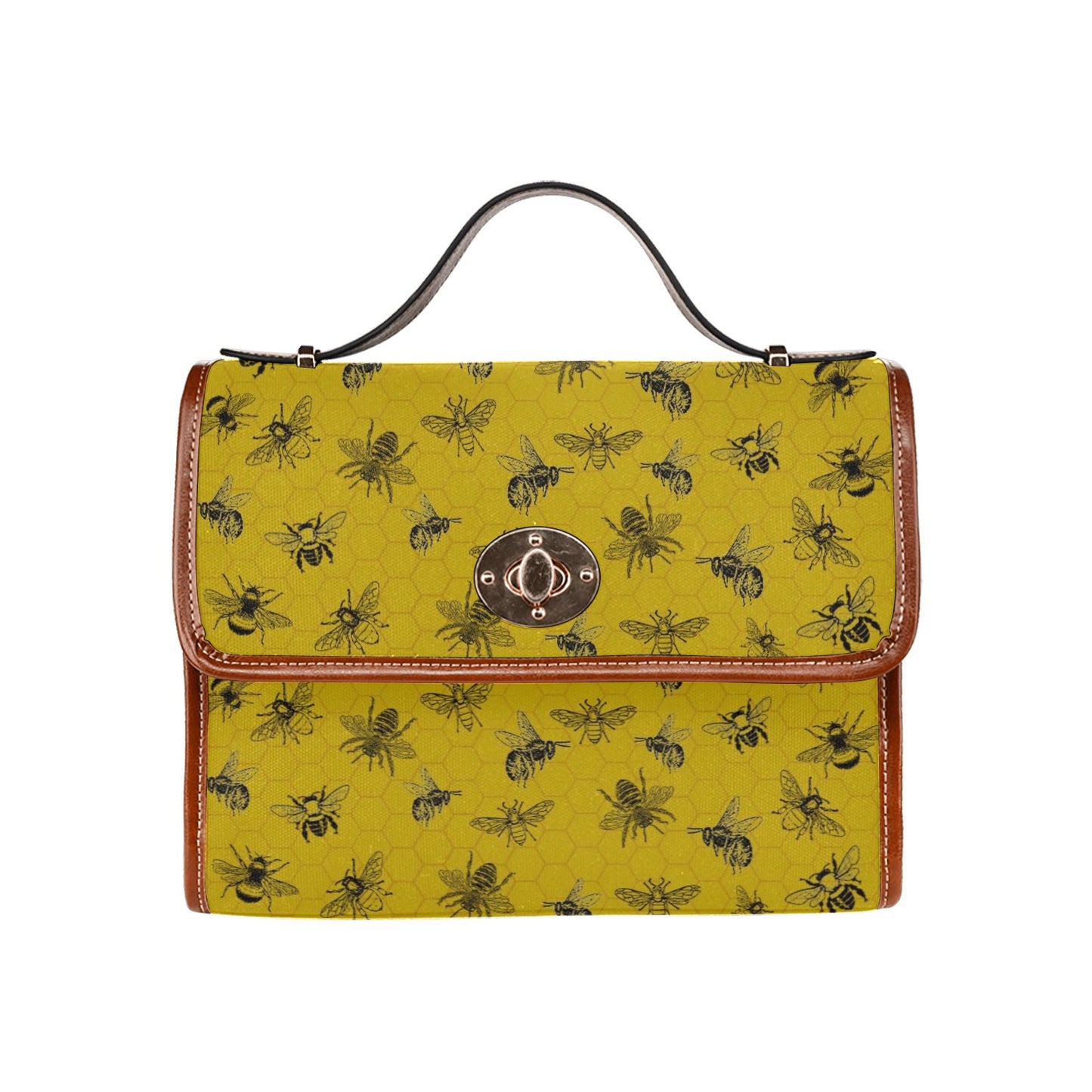 Retro Yellow Honey Bee Canvas Satchel Bag Purse