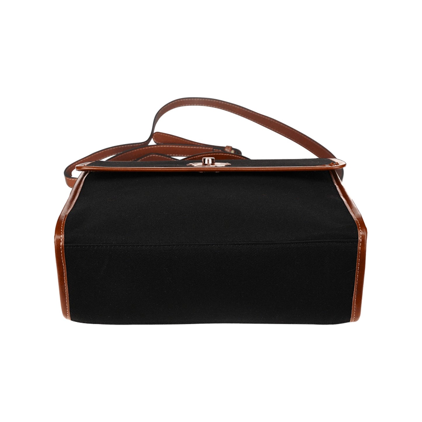 Plain Black Canvas Satchel Purse Brown Trim