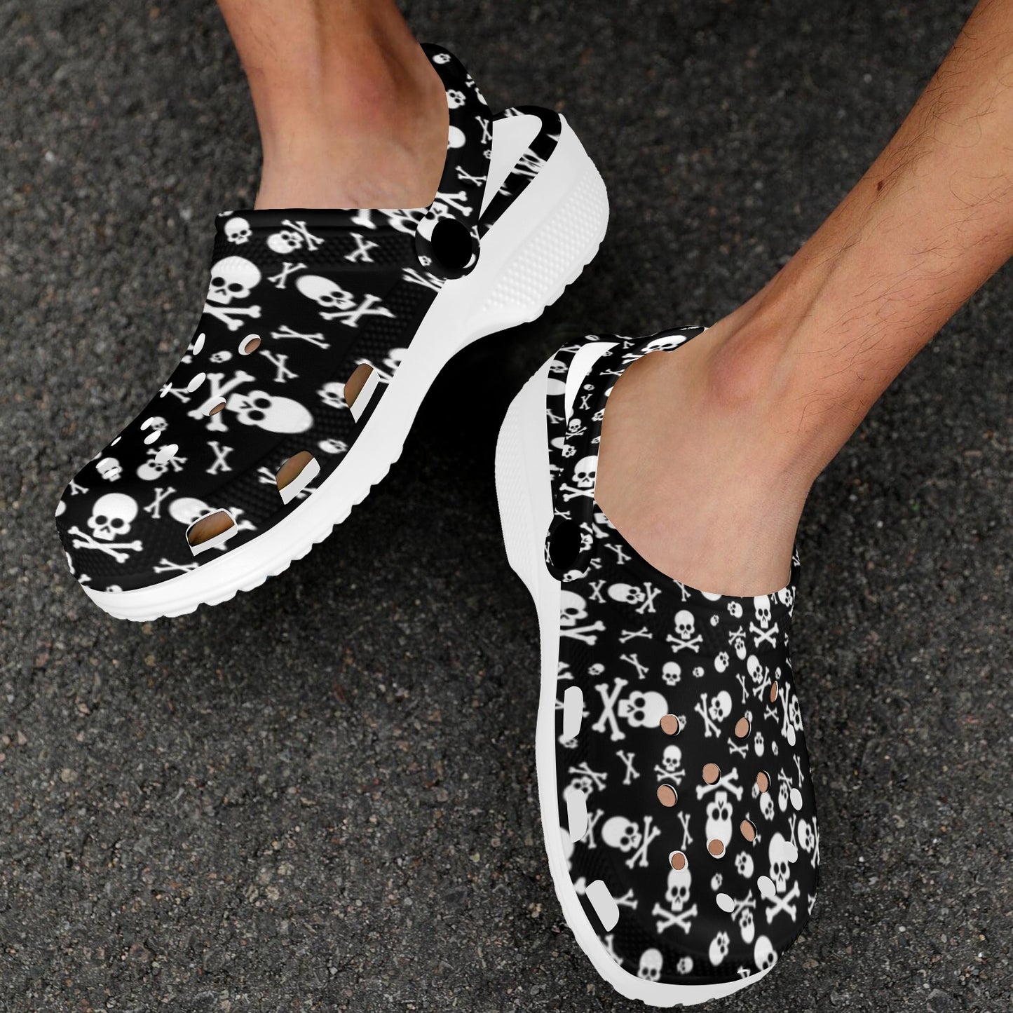 Skulls and Crossbones Clogs, Black Adult Shoes