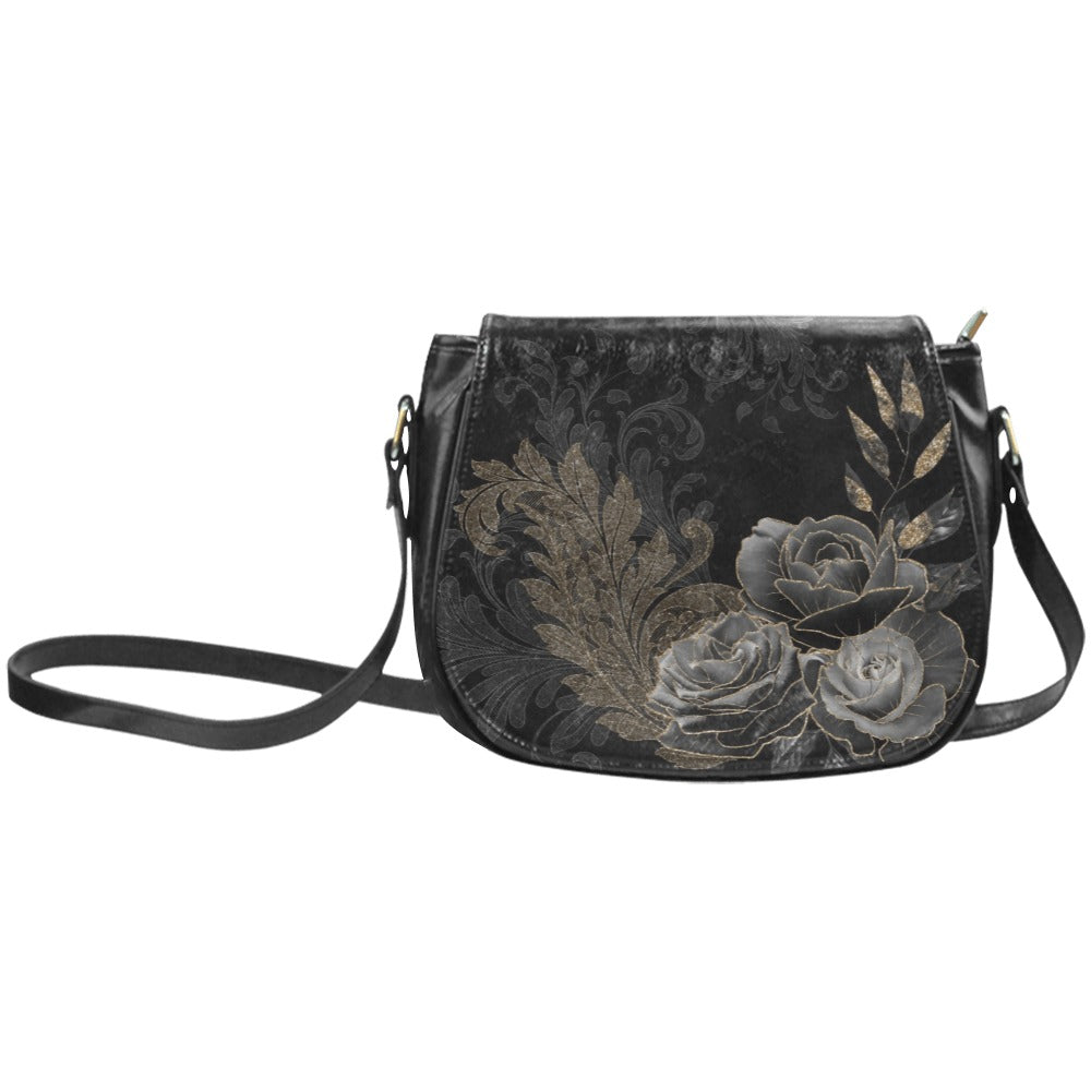 Goth Black Roses Saddlebag Purse