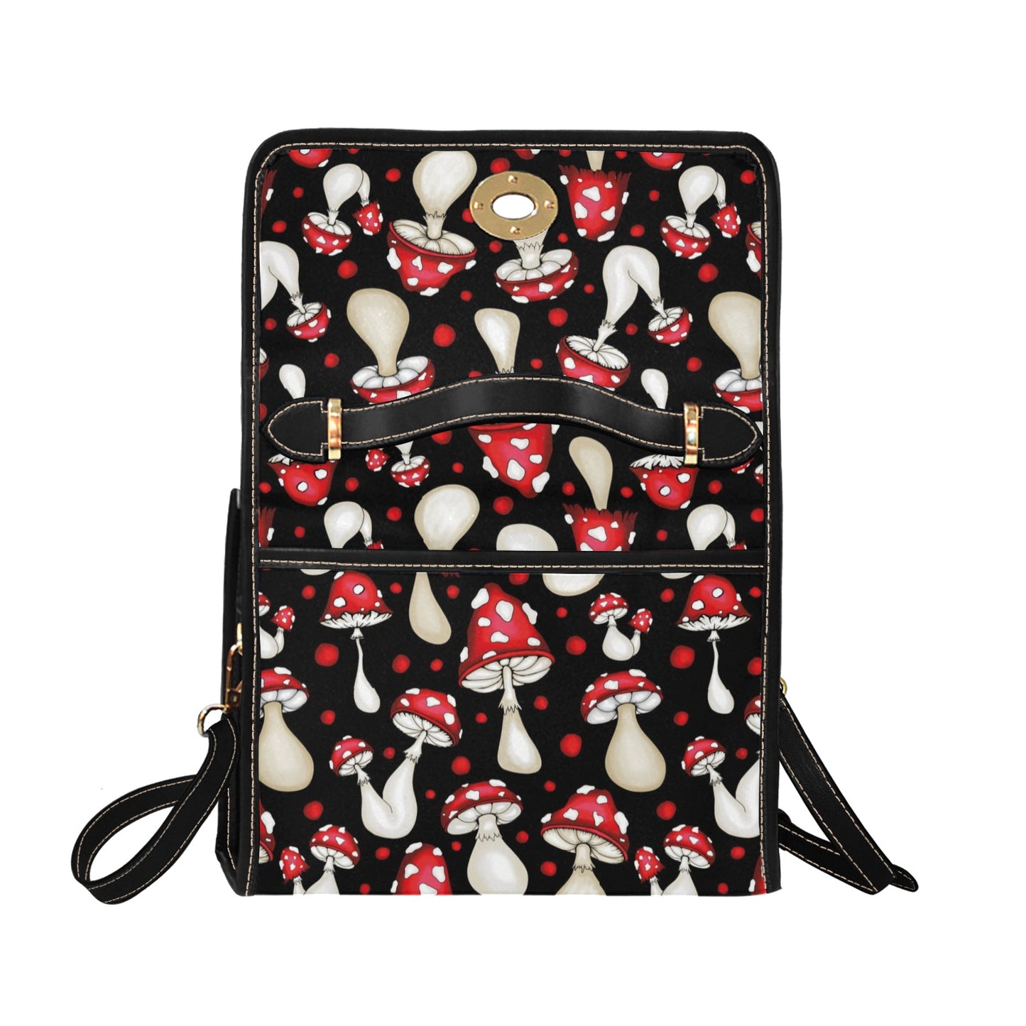 Cute Red and Black Mushrooms Purse, Cross Body Purse, Vegan, Cottagecore Canvas Satchel bag