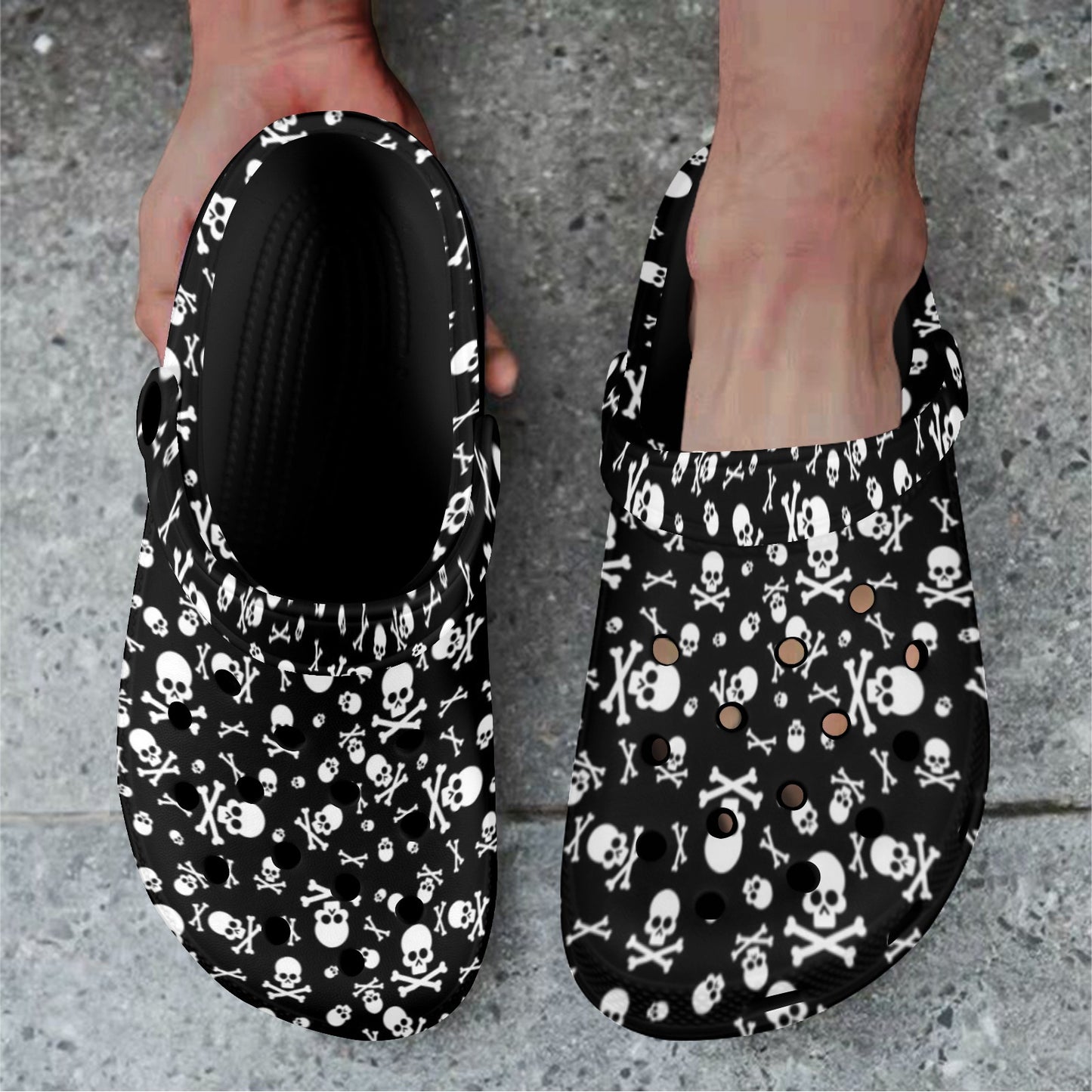 Skulls and Crossbones Clogs, Black Adult Shoes