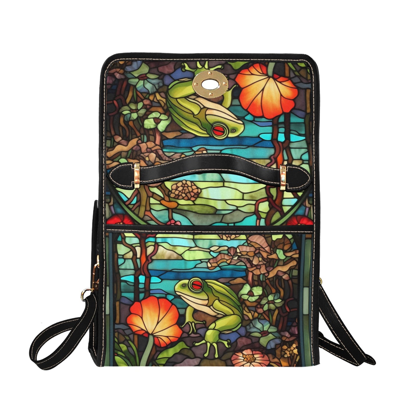 stained glass print frog purse, shoulder bag