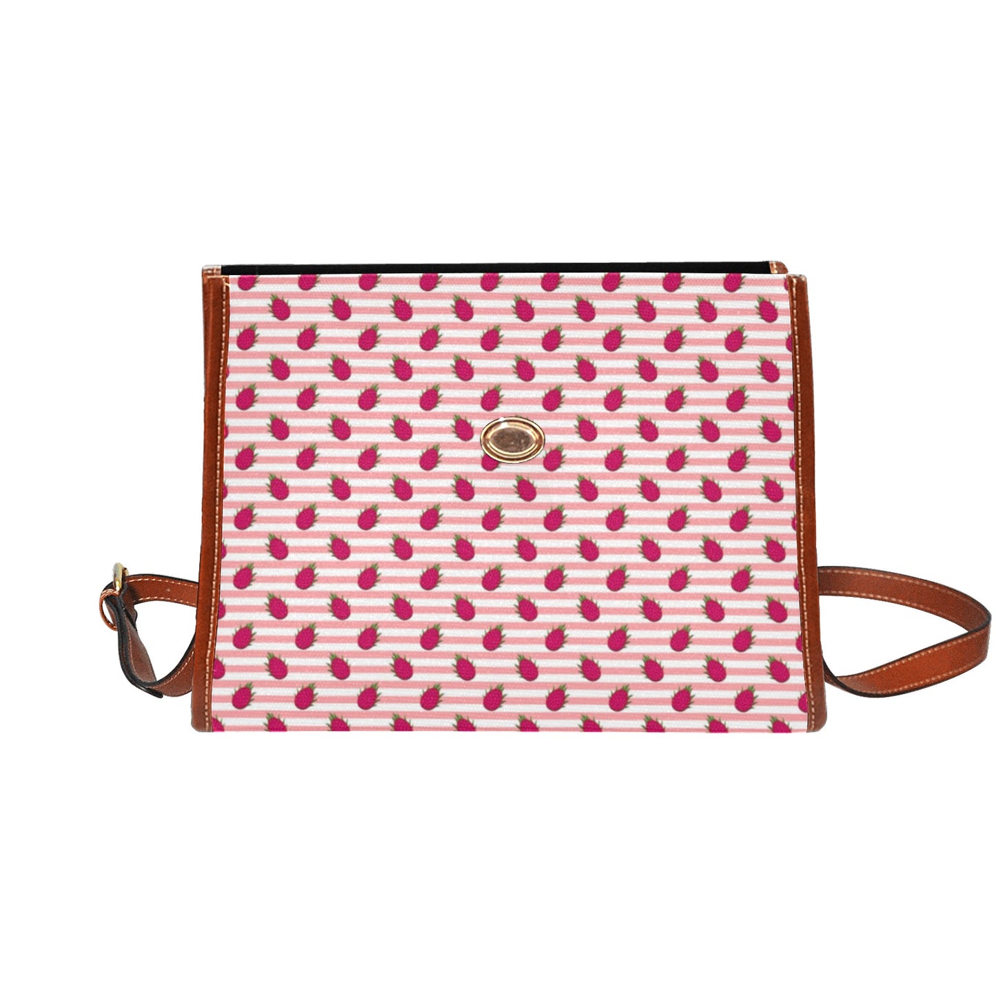 Pink Striped Dragon Fruit Pattern Canvas Purse, cross body bag