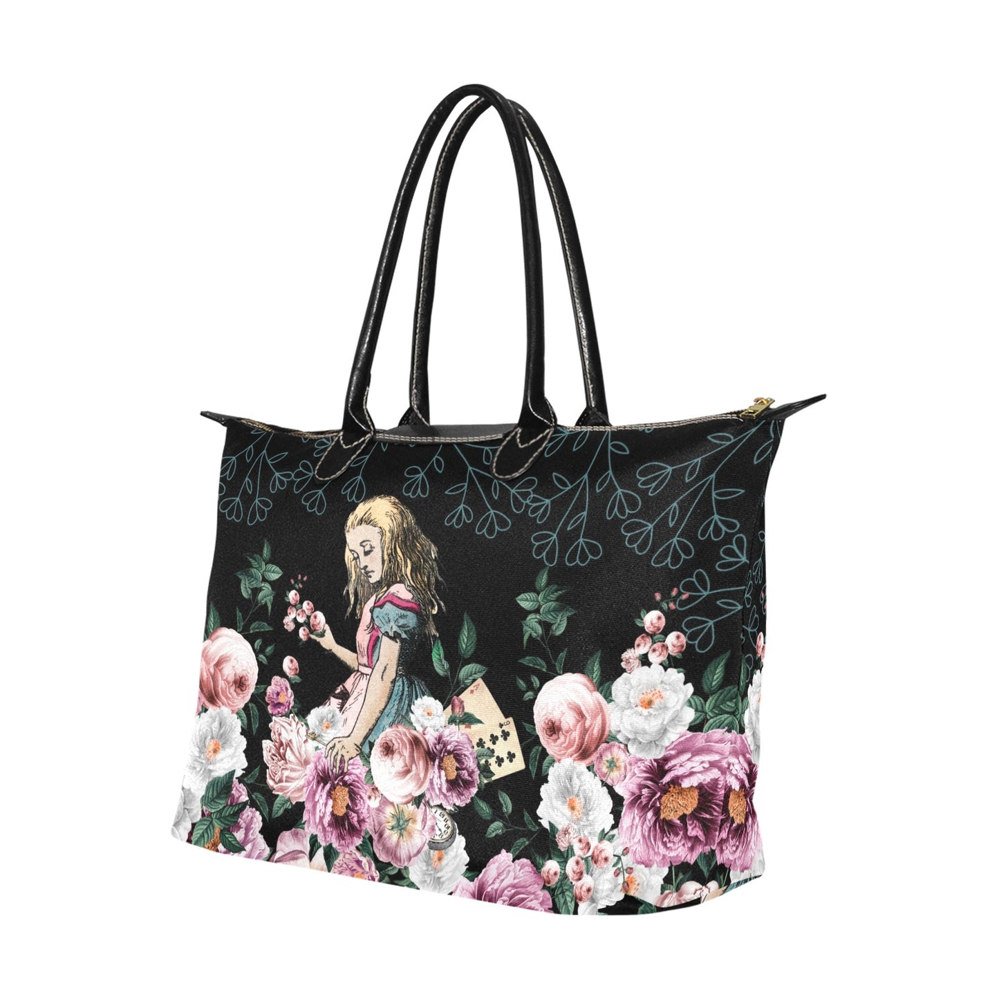 Alice in Wonderland Bag, Classic 15 Inch Handbag, Pink Roses