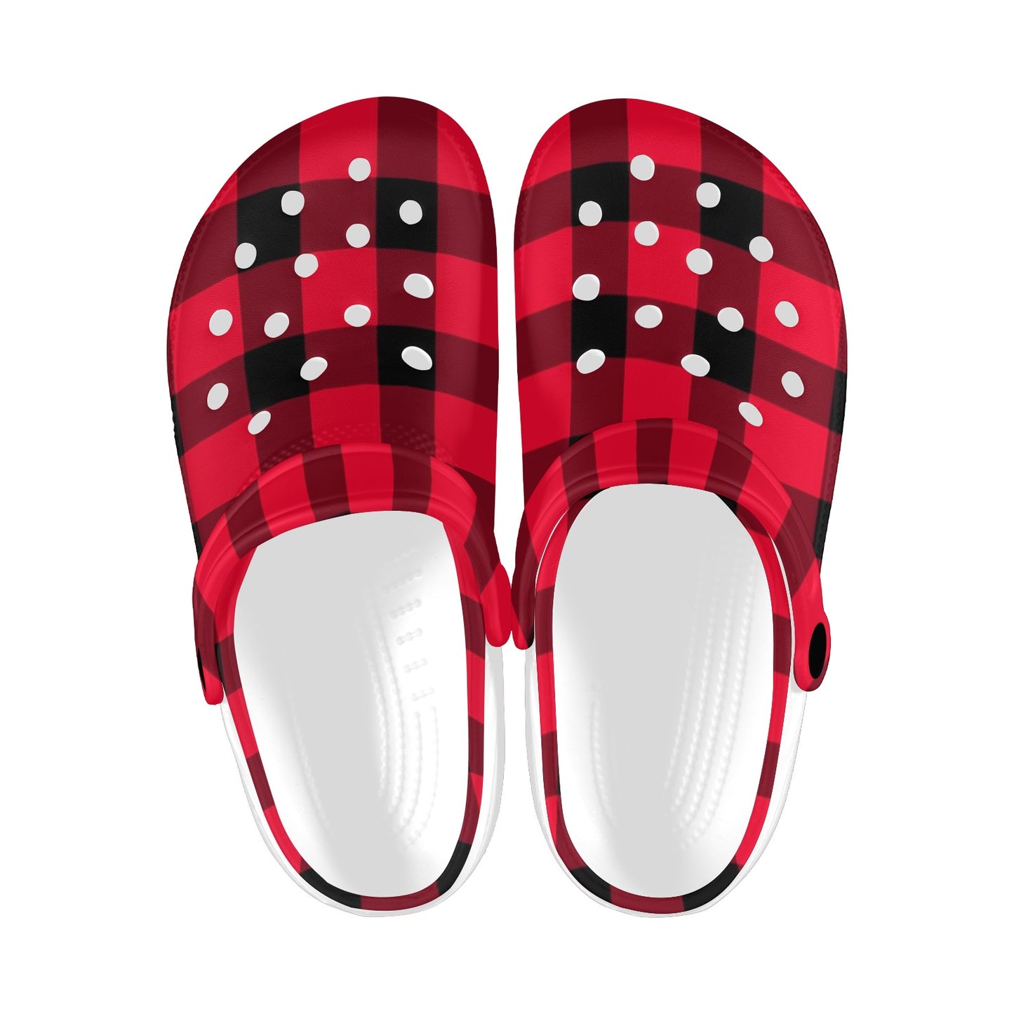 Buffalo Plaid Clogs, Red Black Adult Shoes