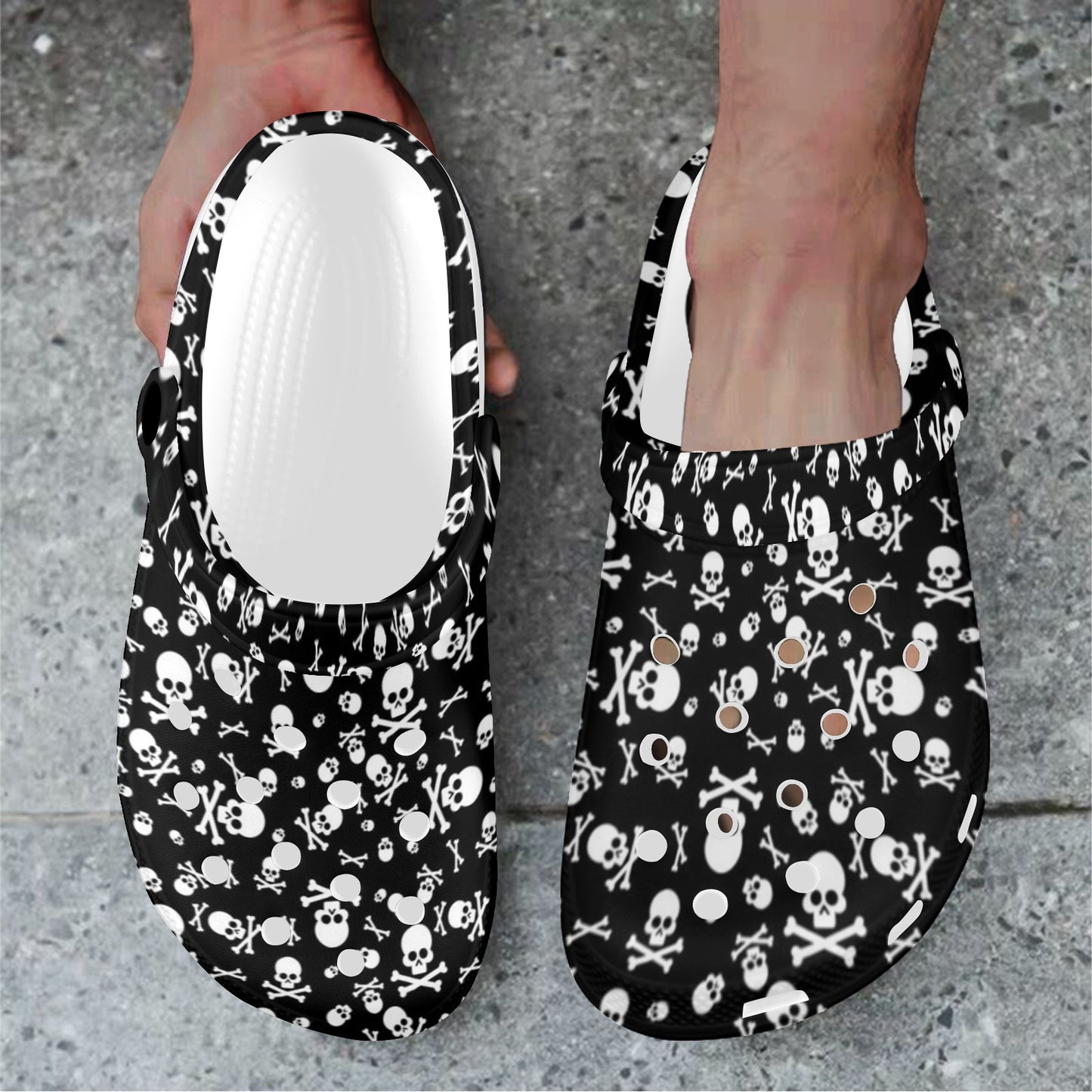 Skulls and Crossbones Clogs, Black Adult Shoes