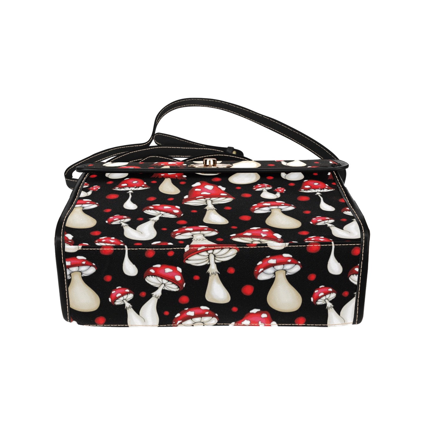 Cute Red and Black Mushrooms Purse, Cross Body Purse, Vegan, Cottagecore Canvas Satchel bag