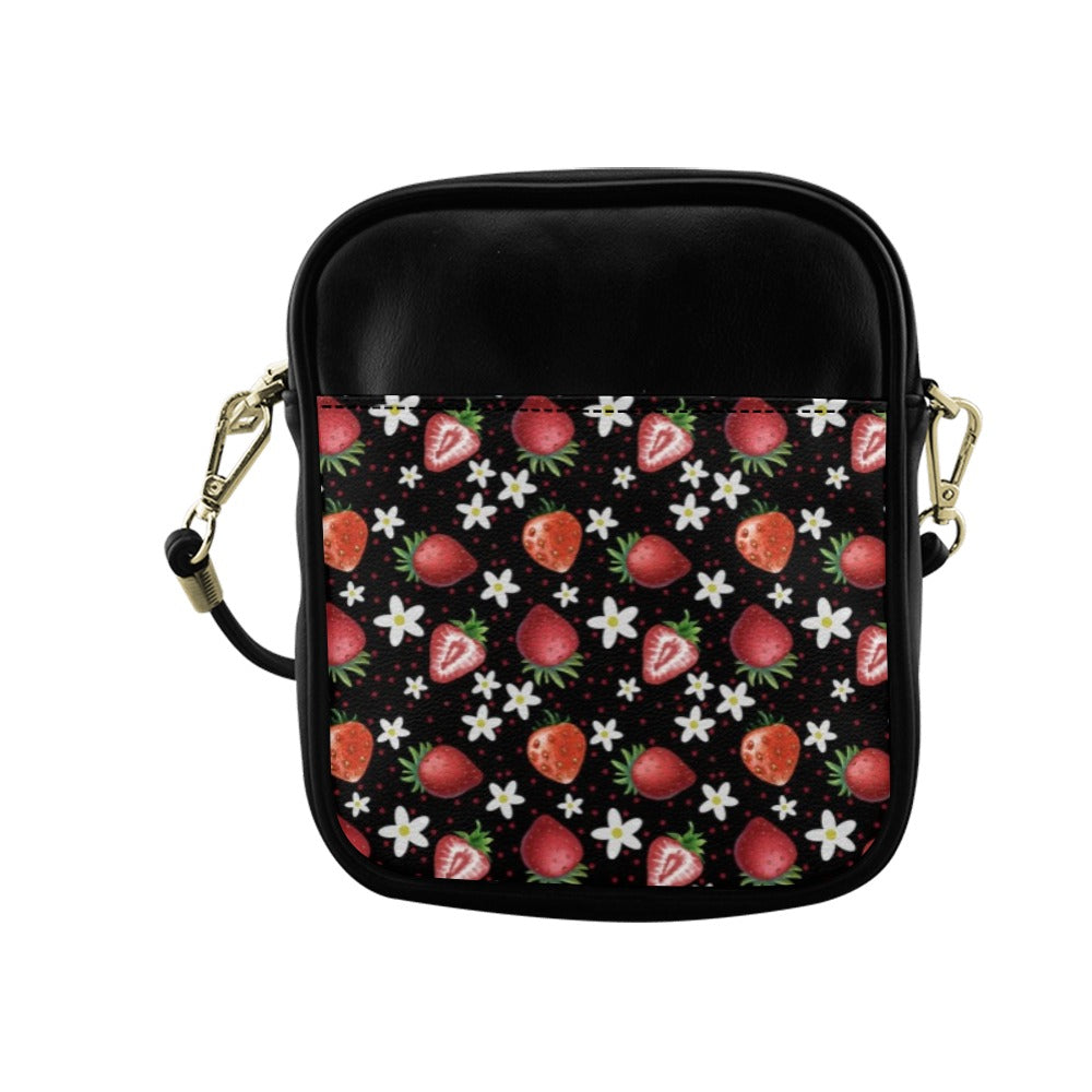 Cute Black Strawberries Mini Sling Bag Small Purse