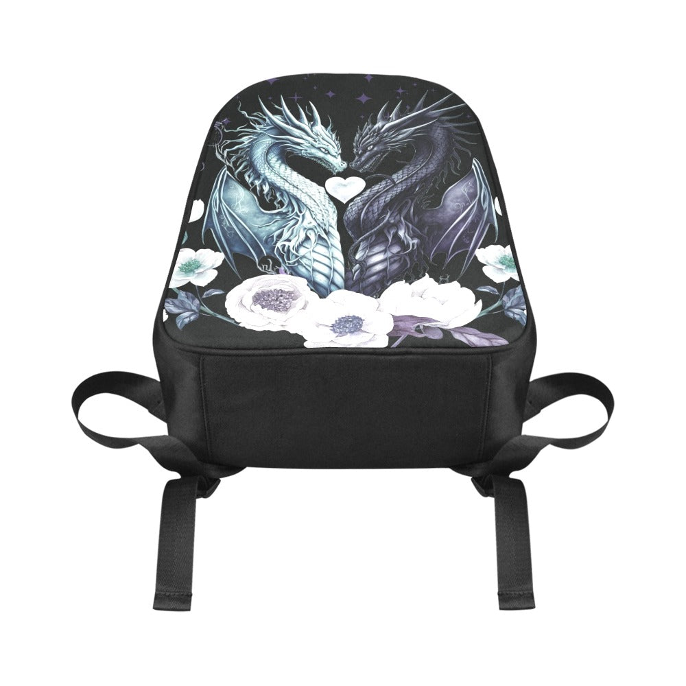 Dragons in Love Backpack, Goth Bookbag (Select Size), School bag, Dragon Flowers Book Bag, Dark Academia, DND