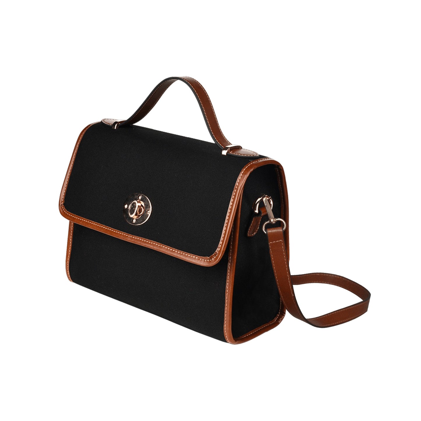 Plain Black Canvas Satchel Purse Brown Trim