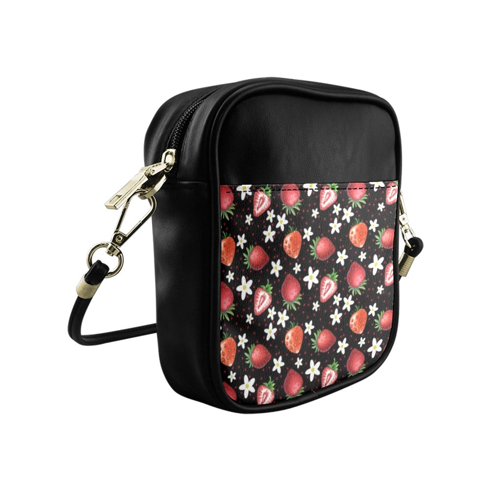 Cute Black Strawberries Mini Sling Bag Small Purse