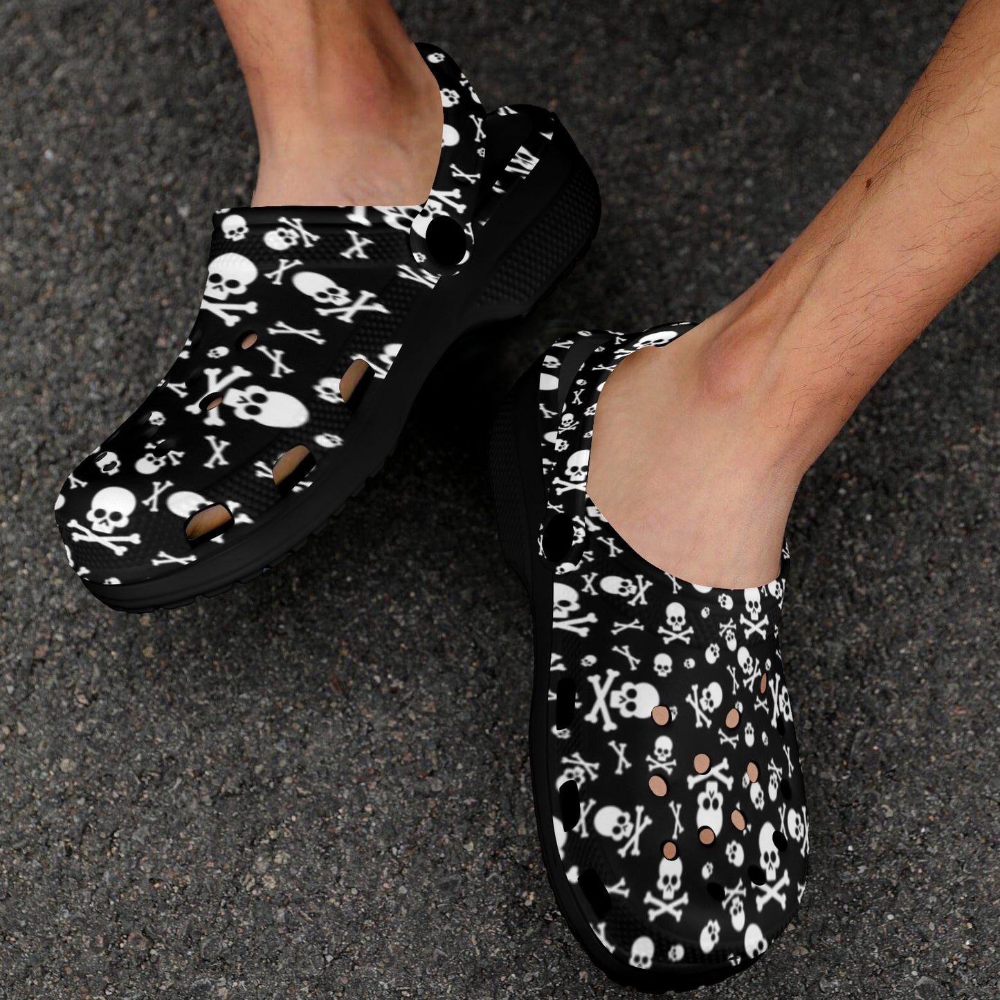Skulls and Crossbones Clogs, Black Adult Shoes