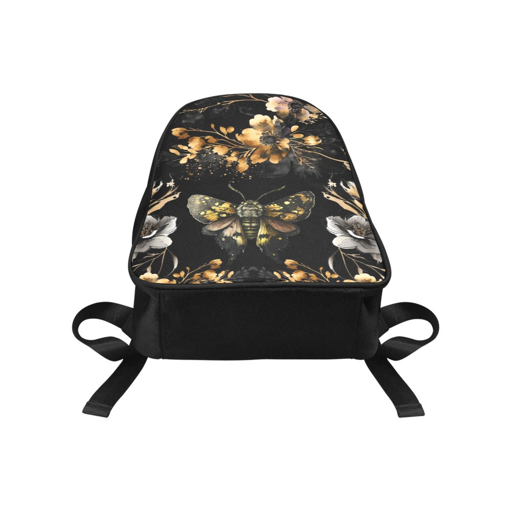 Gold Black Luna Moth Backpack, Boho Bookbag (Select Size), Canvas Backpack, Witchy Back Pack Purse