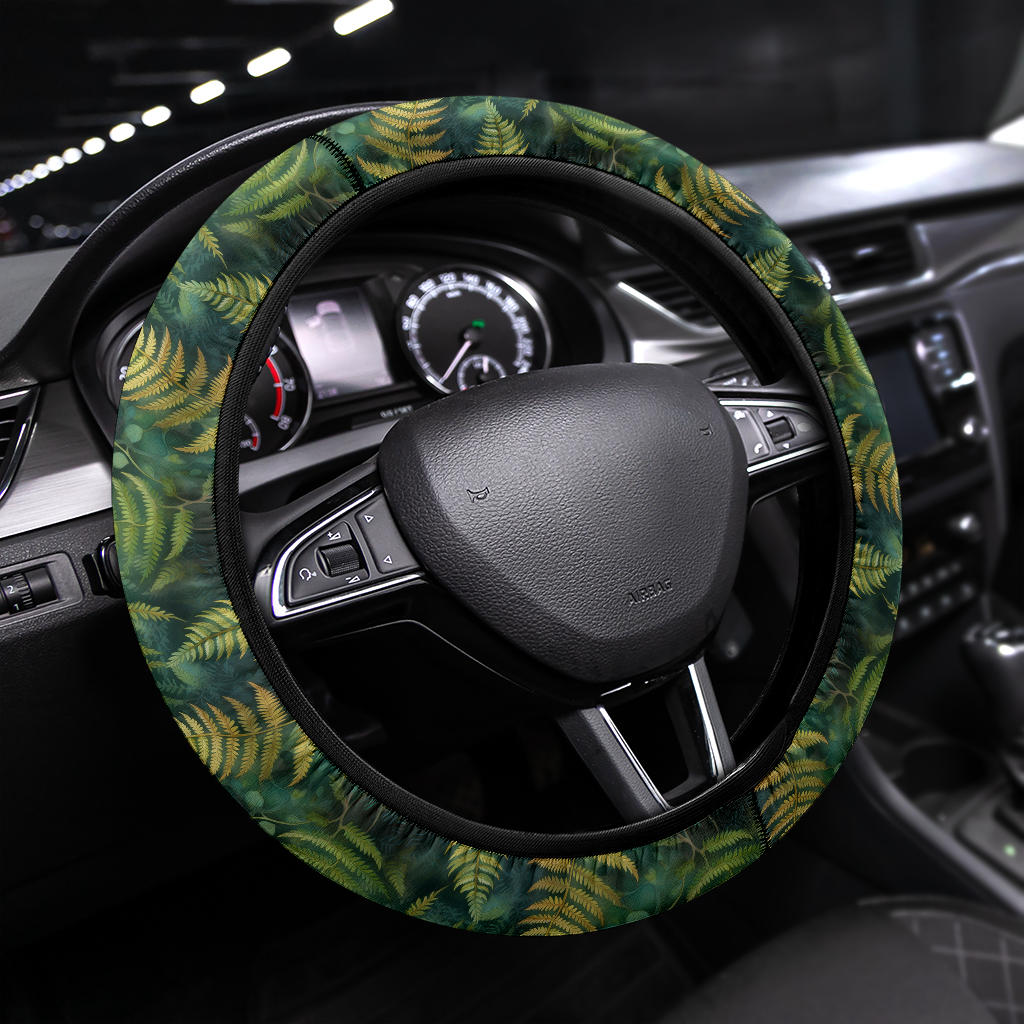 Green Ferns Steering Wheel Cover