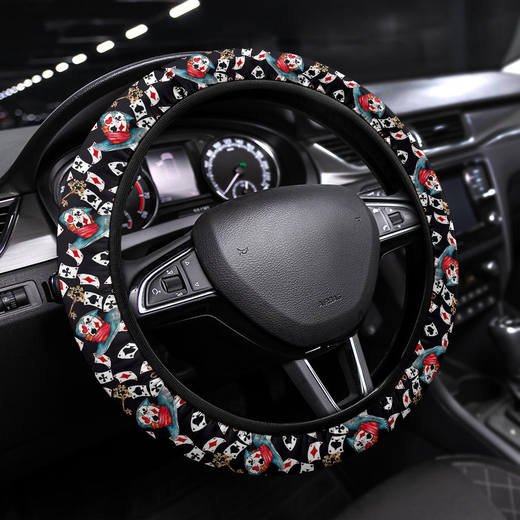 Alice in Wonderland Cards Hat Tea Cup Steering Wheel Cover