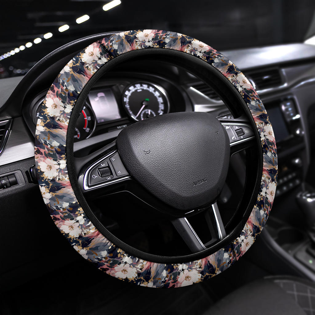 Black Pink Floral Steering Wheel Cover