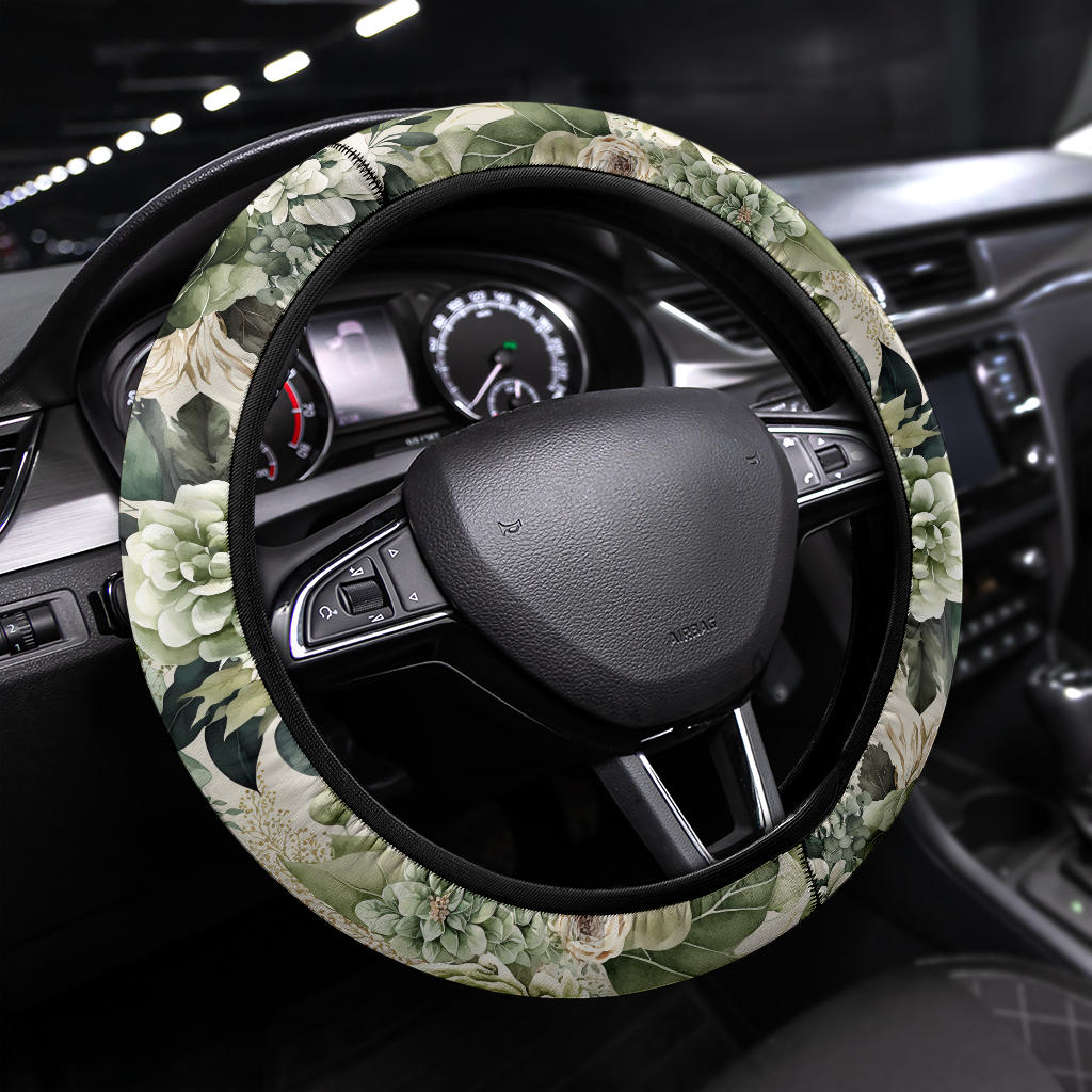 green floral steering wheel cover