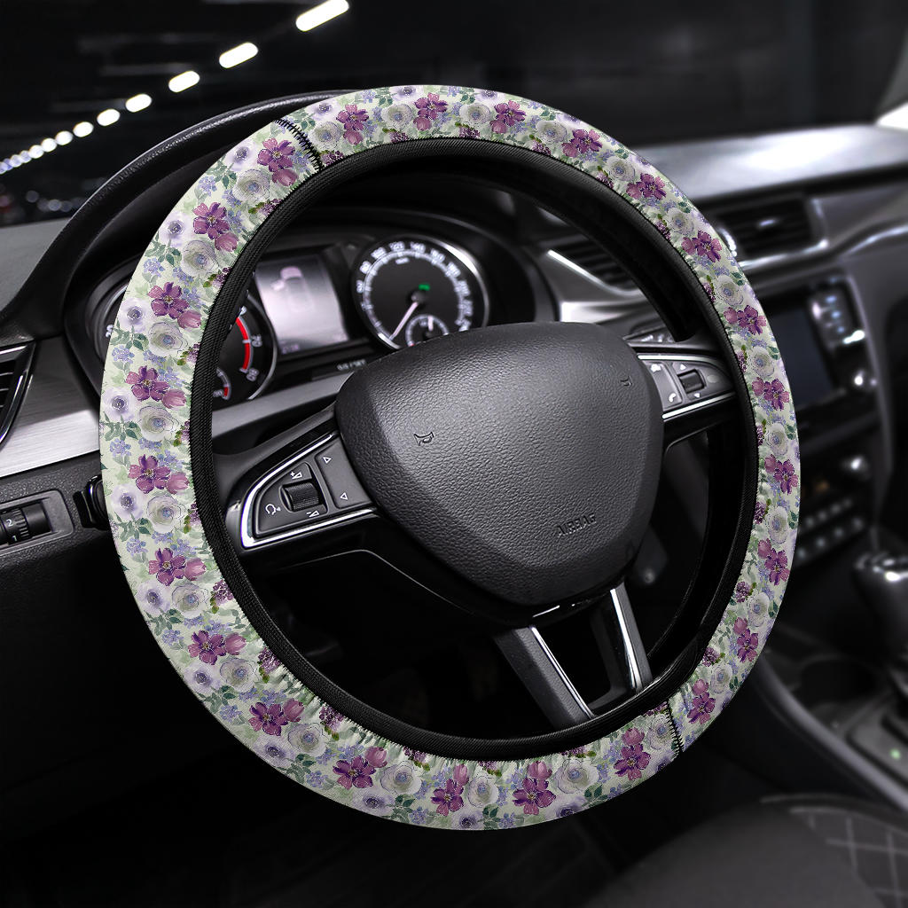 Purple Flowers Steering Wheel Cover