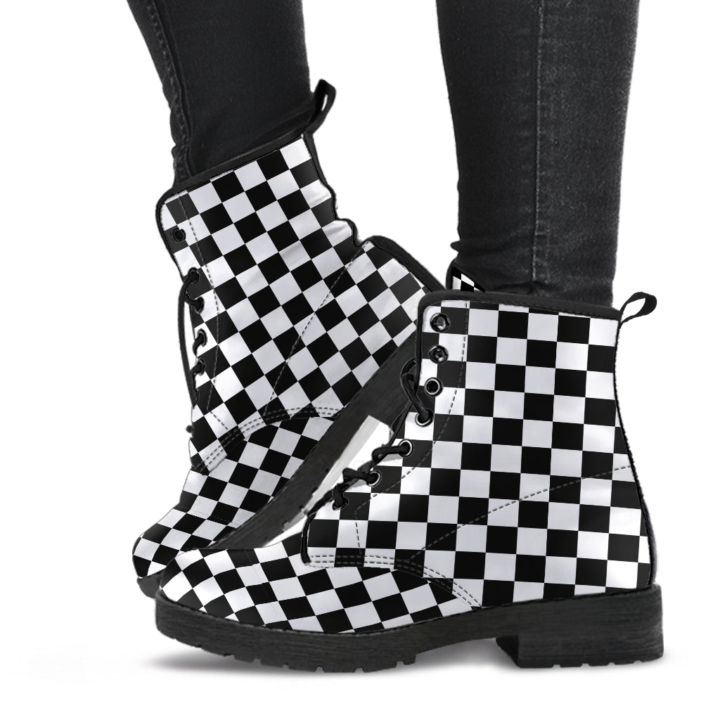 Black White Checkered Combat Boots