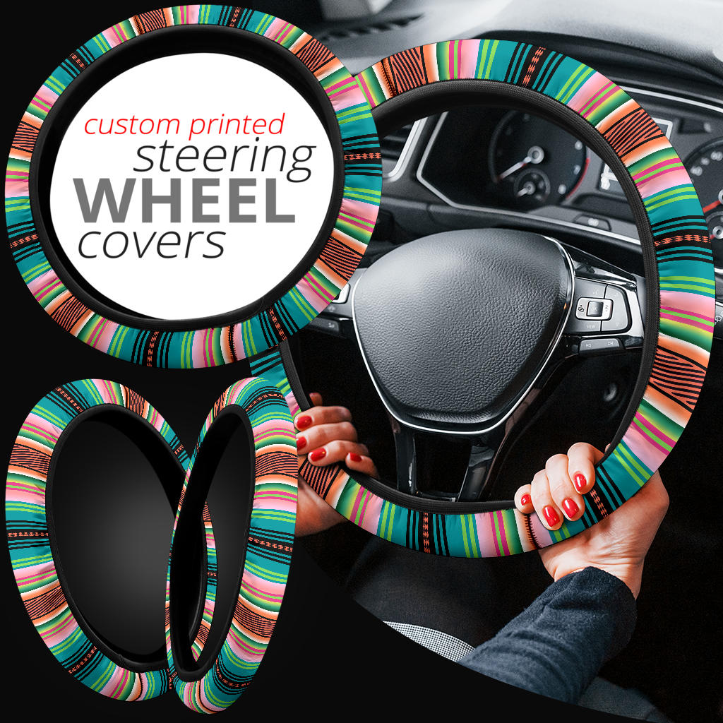 Pink Turquoise Serape Steering Wheel Cover