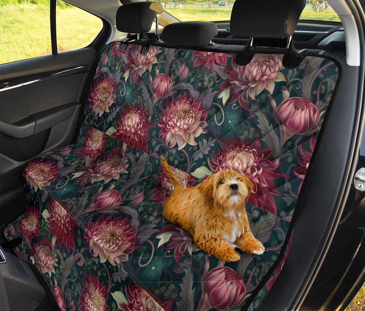 Dark Red Floral Pet Seat Cover for Car Back Seat