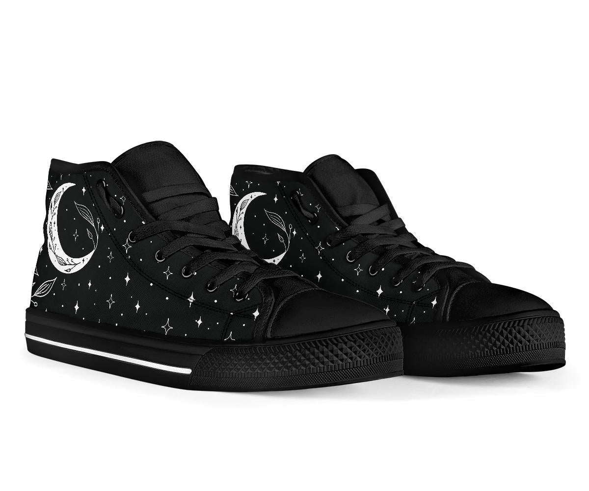 witchy sneakers, black moon shoes, celestial high tops