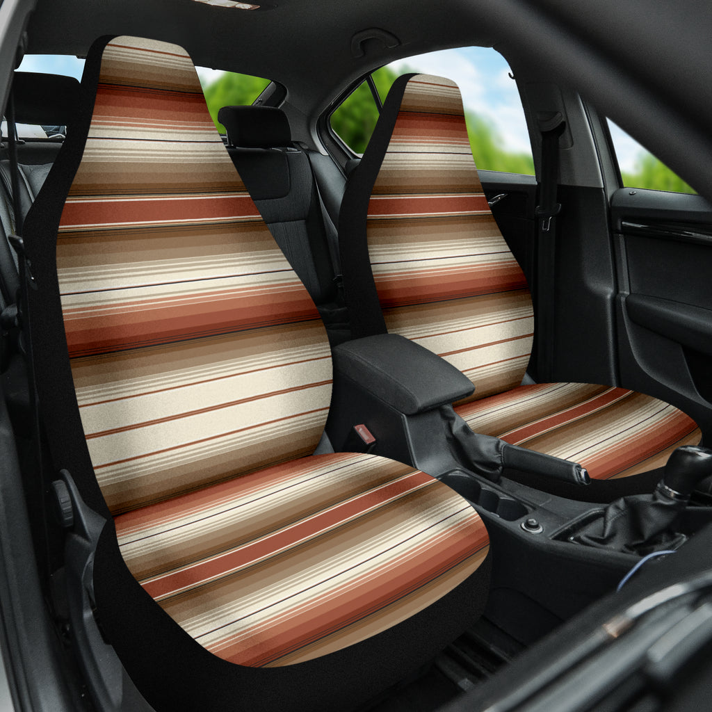 brown serape car seat covers, rust brown striped seat covers, Mexican blanket print, Southwestern, Baja