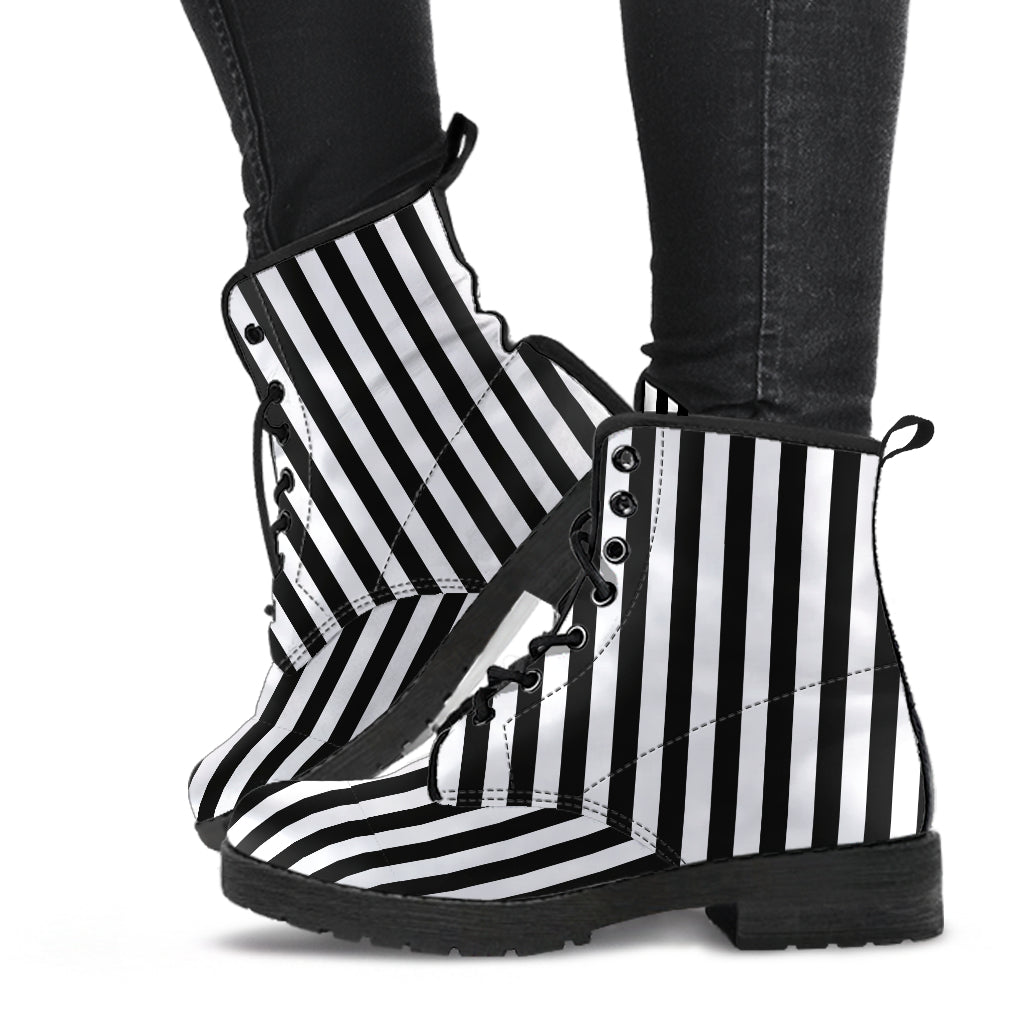 Black &White Striped Lace Up Ankle Boots